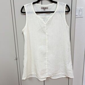 FLAX 100% Linen Yellow Sleeveless Top Blouse Size S - Lagenlook flowy